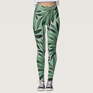 Graceful Leaves Jade And Marine Green Shades Leggings
