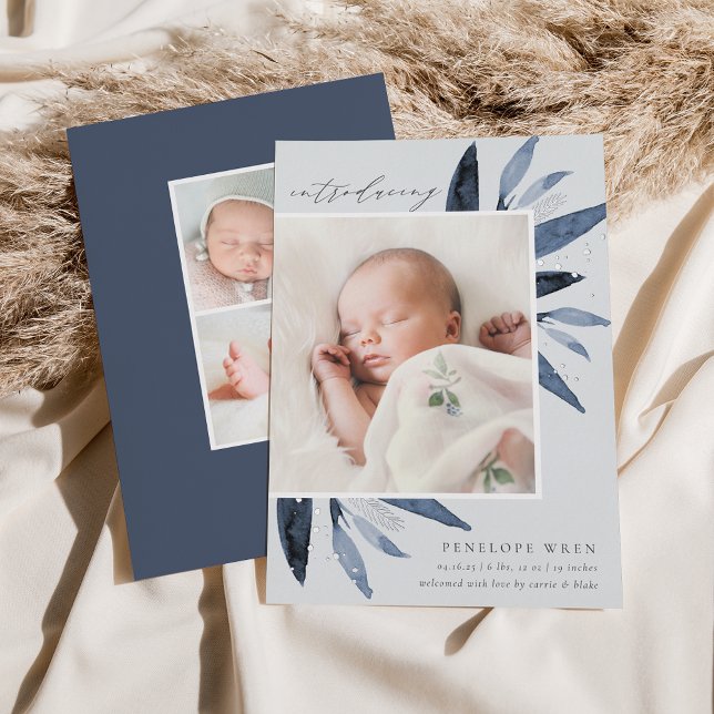 Graceful Leaves | Silver Foil Birth Announcement (Creator Uploaded)
