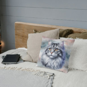 Graceful long haired cat in watercolor cushion