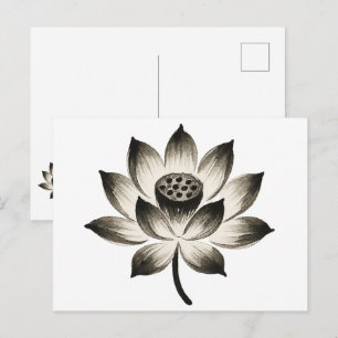 Graceful Lotus – Ink Brush Flower Design on Postcard