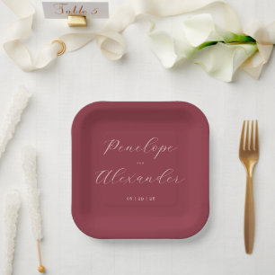 Graceful Maroon Calligraphy Paper Plate