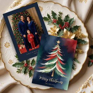 Graceful Modern Colorful Abstract Christmas Tree  Holiday Card