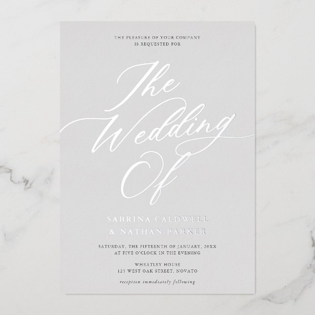 Graceful Modern Script Wedding Grey Silver (Front)