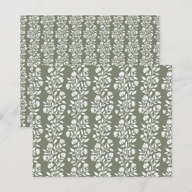Graceful Moss Green Floral Pattern Scrapbook Paper (Front/Back)