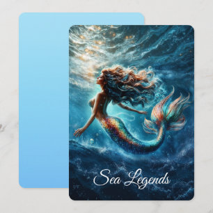Graceful mythical sea dweller mermaid scene invitation