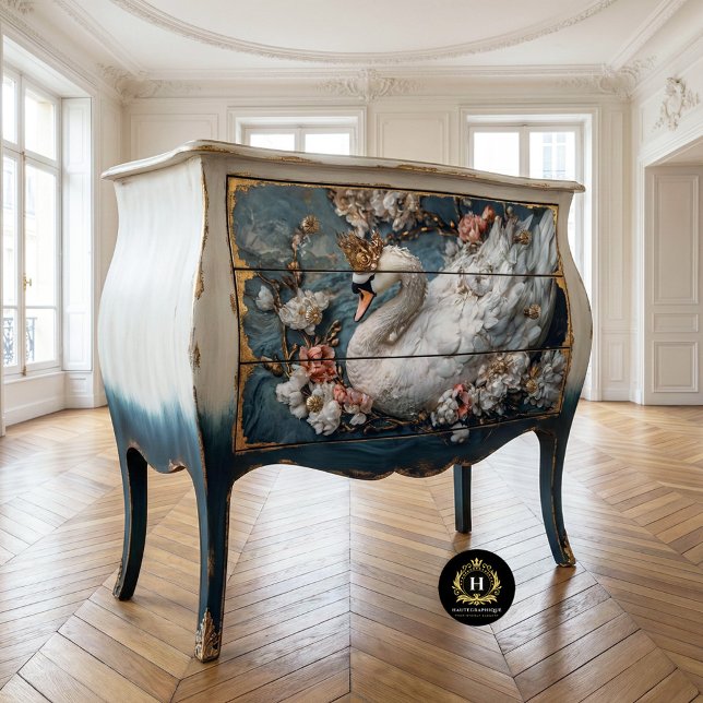 Graceful Ornate White Swan Florals Decoupage  Tissue Paper (Creator Uploaded)