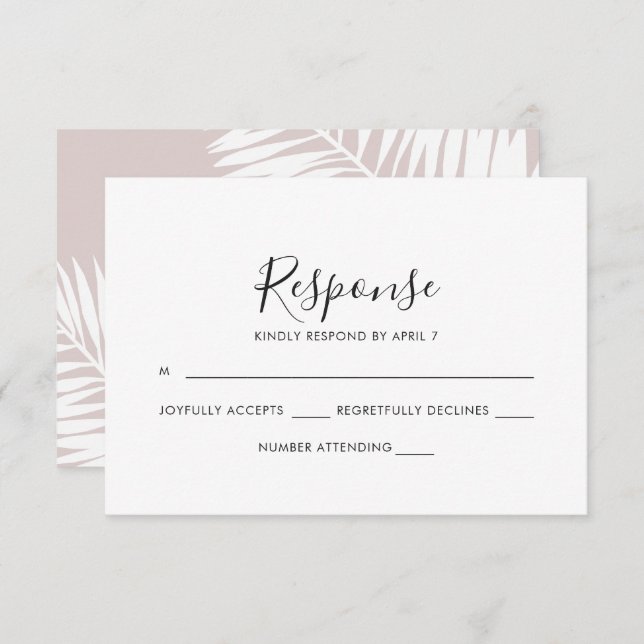 Graceful Palms Pink Wedding Rsvp Card (Front/Back)