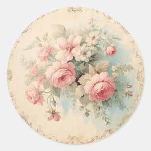 Graceful Patterns, Pink & Green Shabby Chic Classic Round Sticker