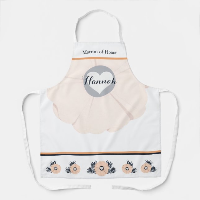 Graceful Peach Floral Pattern Maid of Honour Apron (Front)