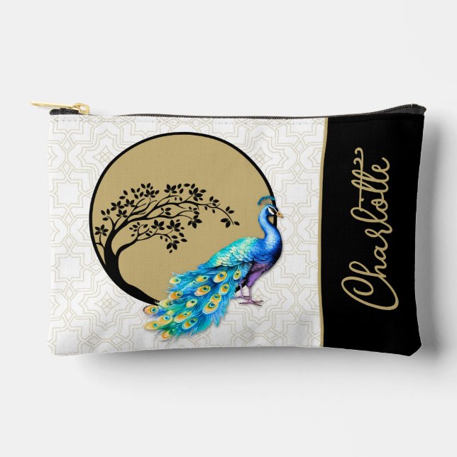 Graceful Peacock Personalised Accessory Pouch (Front)