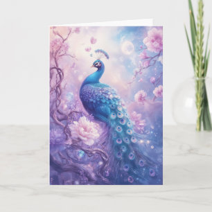 Graceful Peacock with Beautiful Feathered Tail Card