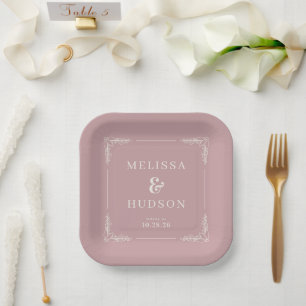 Graceful Pink Calligraphy With Floral Paper Plate