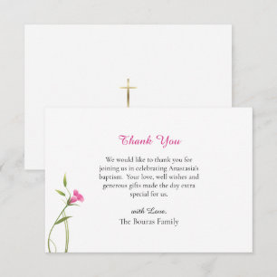Graceful Pink Flowers Orthodox Christian Baptism Thank You Card