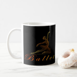Graceful Pose of a golden Line Art Ballerina Coffee Mug