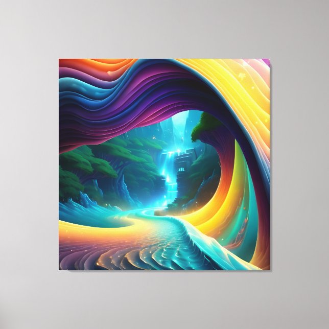 Graceful Rainbow Waterfall Landscape Canvas Print (Front)