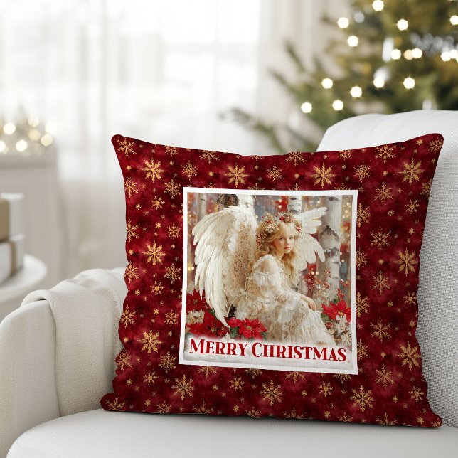 Graceful Red Gold Angel Christmas Pillow Gift (Graceful Red Gold Angel Christmas Pillow Gift)
