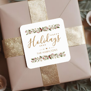 Graceful Refined Holly Berry Holiday Wishes TM26 Square Sticker