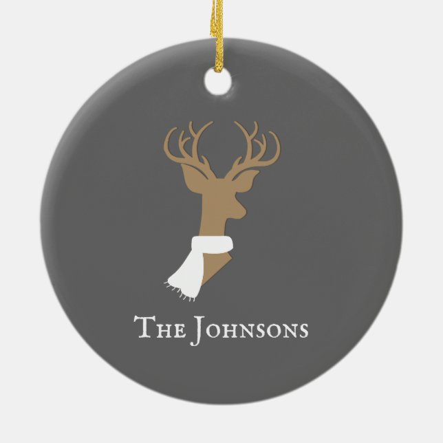 Graceful Reindeer Gold & Grey Personalised Ceramic Tree Decoration (Back)