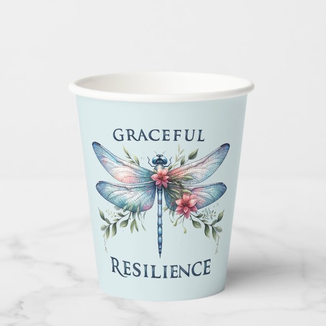 Graceful Resilience - Artistic Dragonfly Paper Cups (Front)