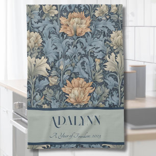 Graceful Retro Flowers Retirement Gifts for Mum Tea Towel