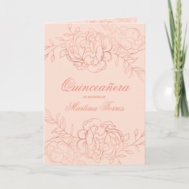 Graceful Rose Gold & Blush Pink Floral Quinceanera Invitation (Front)