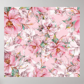 Graceful roses: buds seamless pattern poster