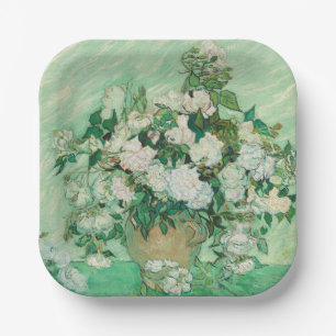 Graceful Roses in a Vase by Vincent van Gogh Paper Plate
