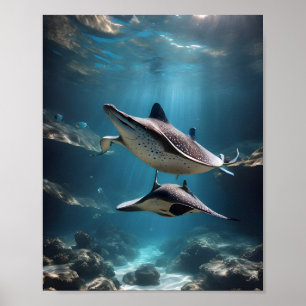 Graceful Spotted Ray: Underwater Serenity Poster
