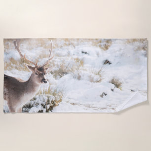 Graceful Stag in the Winter 1 #animal #art Beach Towel