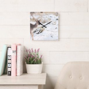 Graceful Stag in the Winter 1 #animal #art Square Wall Clock