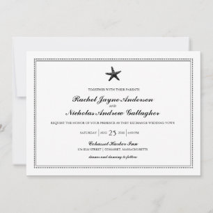 Graceful Starfish Classic Black Wedding Invitation
