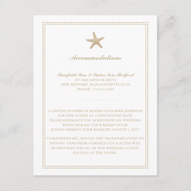 Graceful Starfish | Wedding Accommodations Enclosure Card (Front)