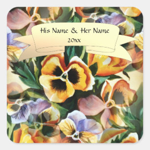 Graceful Stylish Gorgeous Pansies Personalise Square Sticker