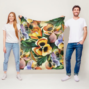 Graceful Stylish Gorgeous Vintage Pattern Pansies Fleece Blanket