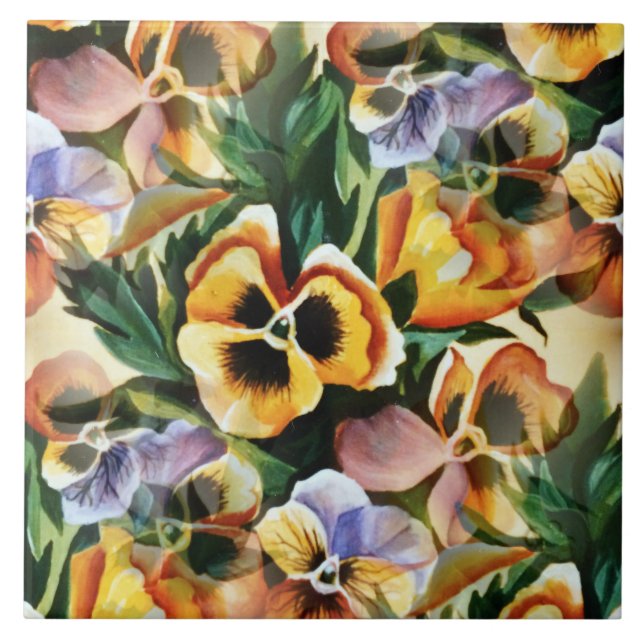 Graceful Stylish Gorgeous Vintage Pattern Pansies Tile (Front)