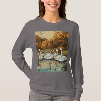Graceful Swan Family in Flight Sticker T-Shirt