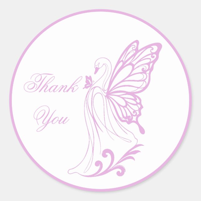 Graceful swan with butterfly wings classic round sticker (Front)