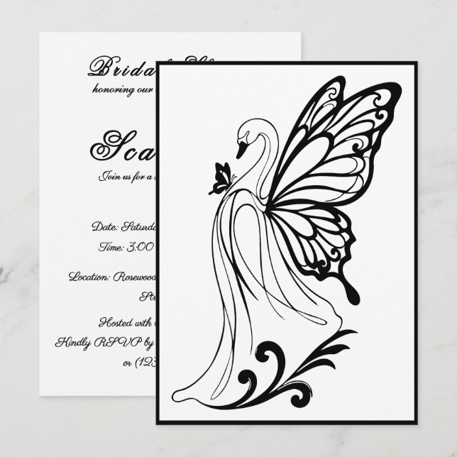 Graceful swan with butterfly wings invitation (Front/Back)