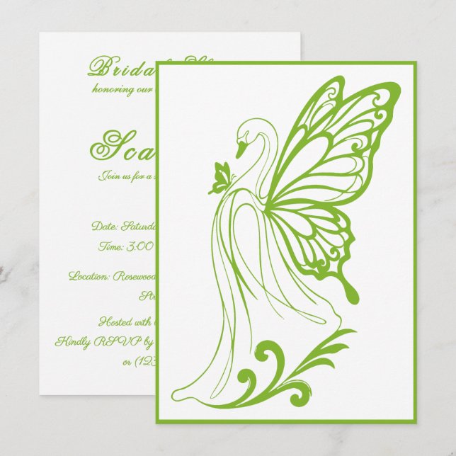 Graceful swan with butterfly wings invitation (Front/Back)