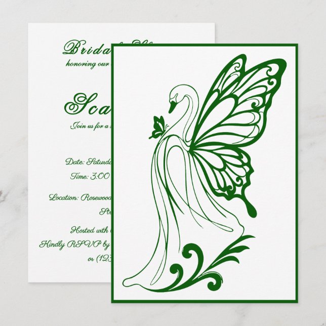 Graceful swan with butterfly wings invitation (Front/Back)