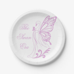 Graceful swan with butterfly wings paper plate