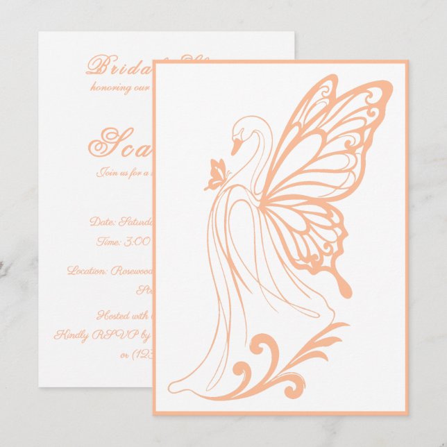 Graceful swan with butterfly wings Peach Fuzz Invitation (Front/Back)