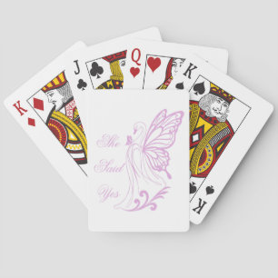 Graceful swan with butterfly wings playing cards