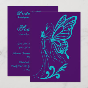 Graceful swan with butterfly wings purple-teal invitation