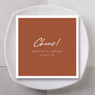 Graceful Terracotta Swoop Script Cheers Wedding Napkin