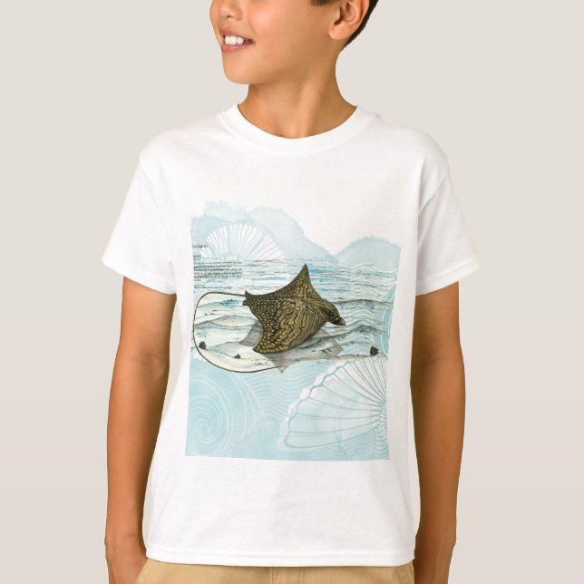 Graceful Underwater Hand-Painted Ornate Eagle Ray T-Shirt (Front)