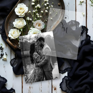 Graceful Vellum Transparency Elegant Black & White Invitations