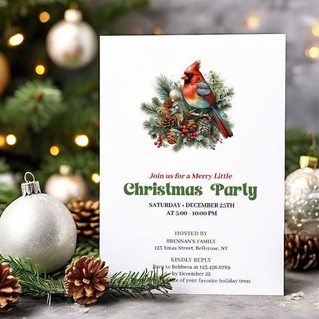 Graceful Victorian Christmas Red Bird Invitation (Graceful Victorian Christmas Angel Invitation)