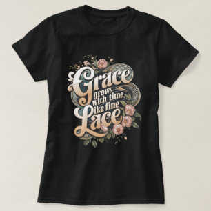 Graceful Vintage T-Shirt: Lace and Flower Design T-Shirt