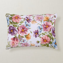 Graceful Watercolor Floral Accent Pillow